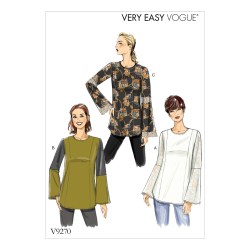 9270 VOGUE VERY EASY LOOSE  BACK ZIP SEAMED TOPS CONTRAST OR NOT PATTERN UNCUT 6-14